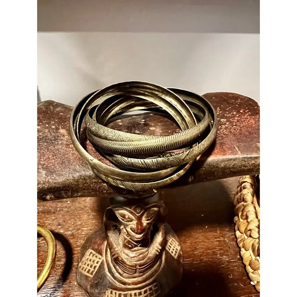 Antiqued Bronze Interlocking Textured Bangle Bracelet Set